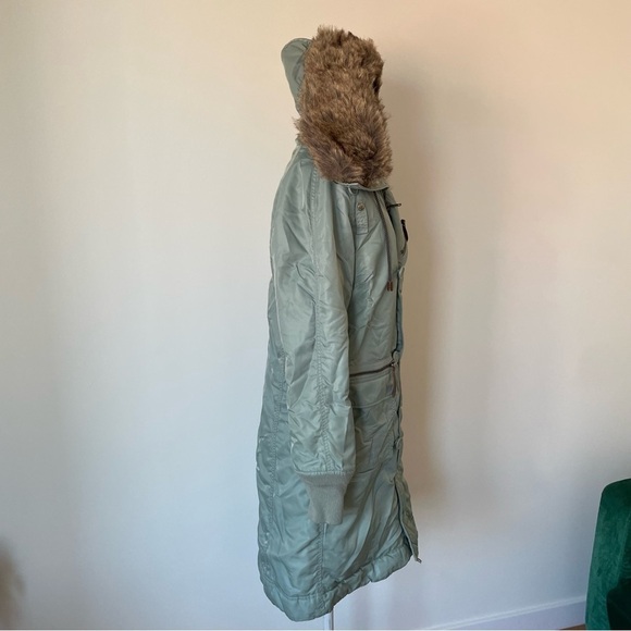 Diesel Blue Gray Removable Fur Trim Cargo Pocket Parka Winter Coat Size Medium - Picture 4 of 12